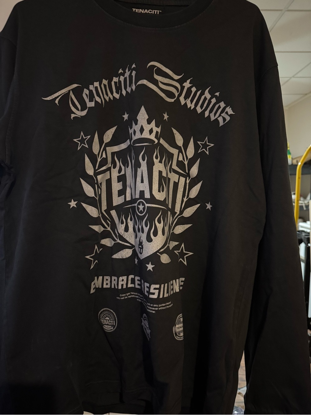 City Studios Black Long Sleeve Graphic Tee with Silver Print